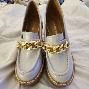 Madden Girl Grey Patent Leather Loafers with Gold Chain